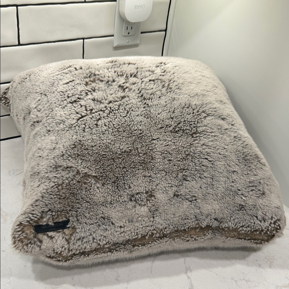 Magaschoni Home Faux Fur Trim Pillow 100% Duck Feathers - Beige and Cream Soft